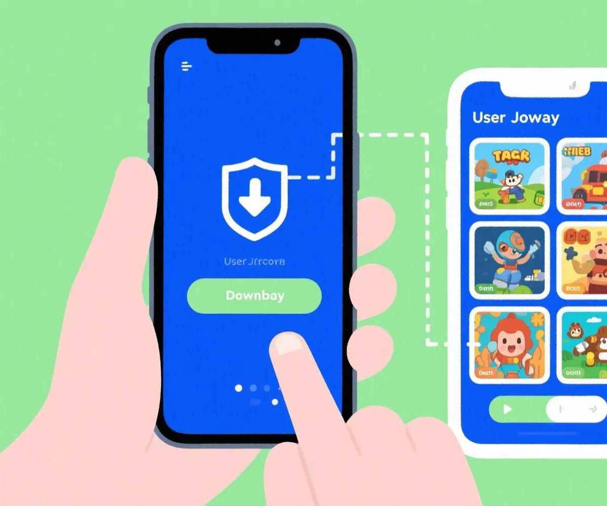 从下载到进入体验的移动端流程示意图